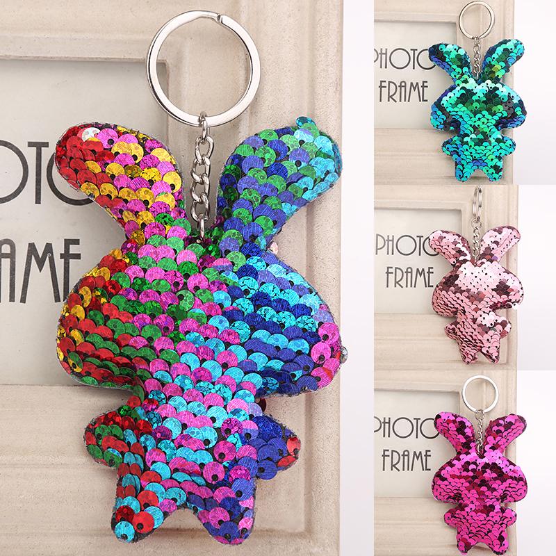 Buy Creative Key Ring Bag Rabbit Keychain Sequins Pendant Cute Jewelry ...