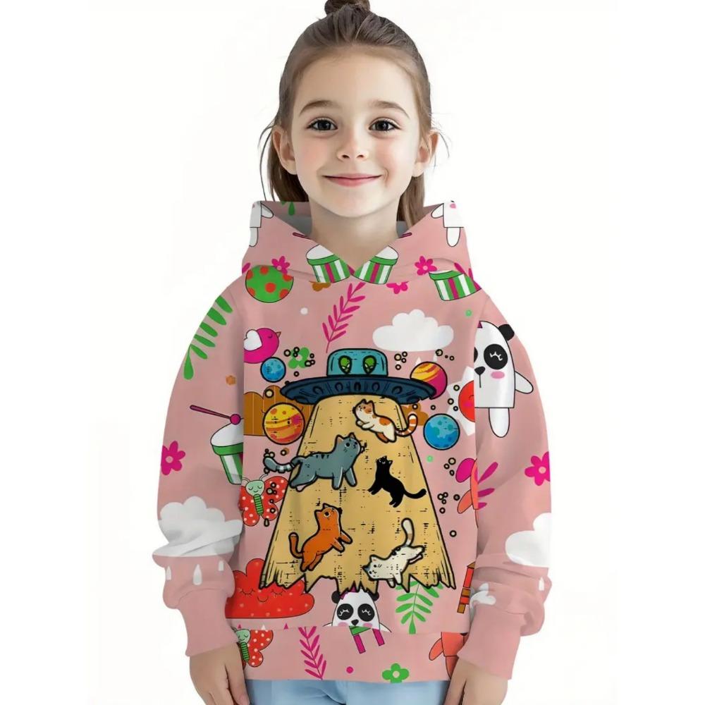 Yellow Girl Clothes Cute Animal Print Autumn Cartoon Hoodies Tops Casual Loose Girl Sweatshirts Trendy Y2k Children's Clothing