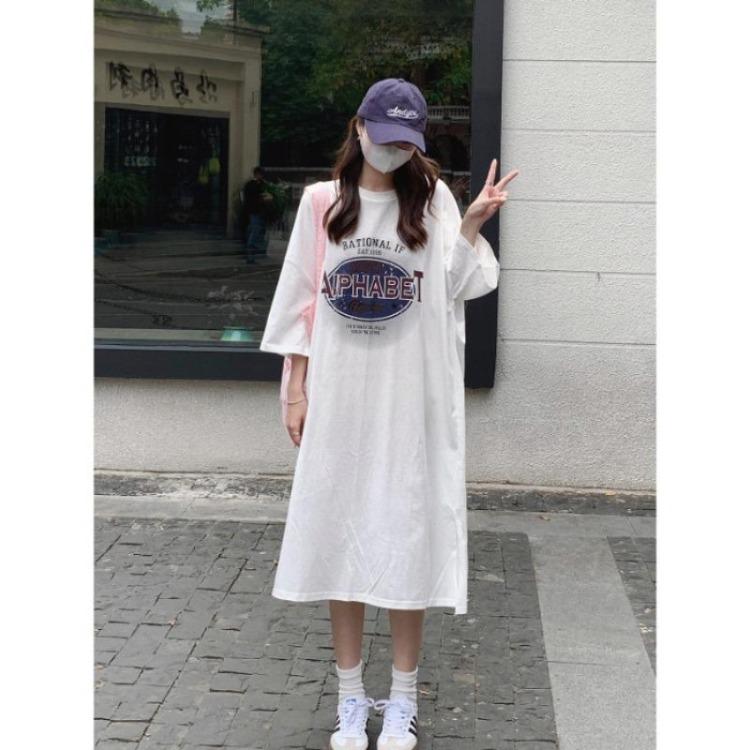 Women Casual Short Sleeve T Shirt Dress Summer Fashion Lazy Over The Knee Plus Size Long Dress