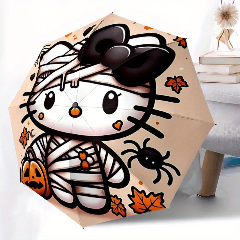Mummy Halloween Hello Kitty Automatic Folding Umbrella with Sturdy Iron Frame, Portable Compact Travel Umbrella All-Season Use Parties002