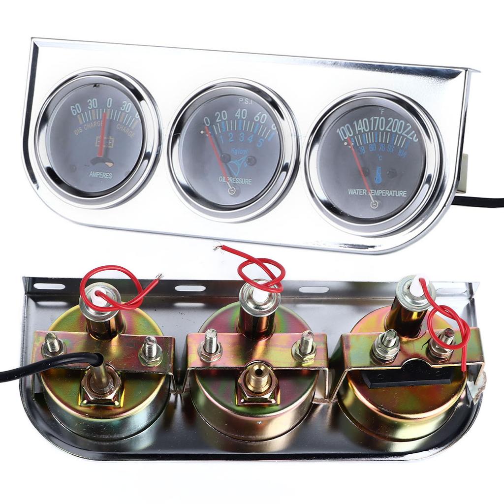 Car Triple Gauge Set Mechanical Chrome Plated 3 In 1 Voltage Oil Pressure Water Temperature Meter Kit DC10 To 15V