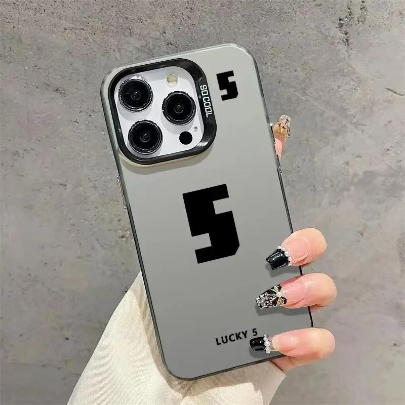 Lucky Numbers7 3 Electroplate Silver IMD Phone Case For iPhone 15 12 13 14 11 Pro Max XS X XR 7 8 14 15 Plus Couple Cover