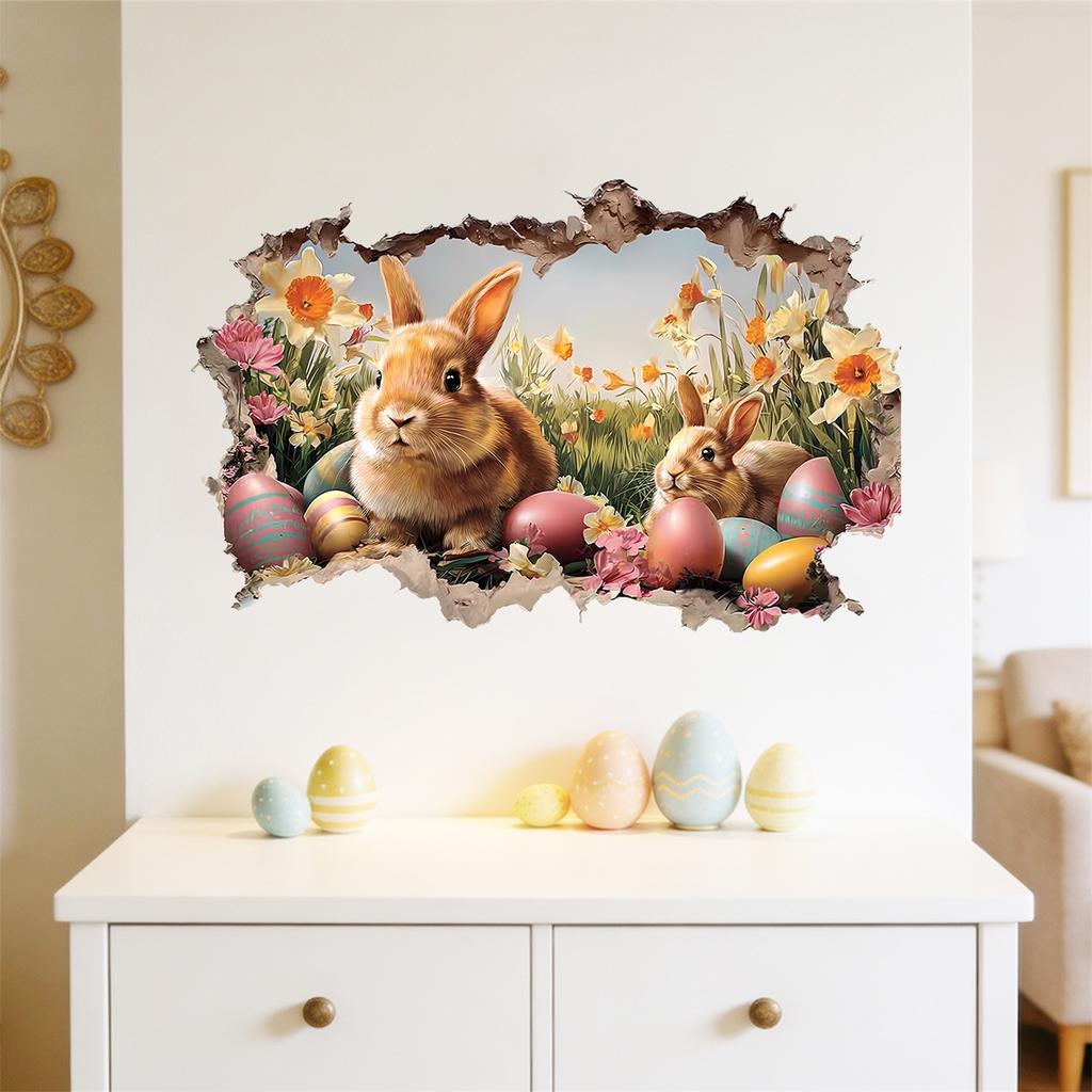 Easter Bunny Easter Egg Flower Wall Stickers Suitable For Bedroom, Living Room, Children's Room, Holiday Decoration And Beautification Stickers