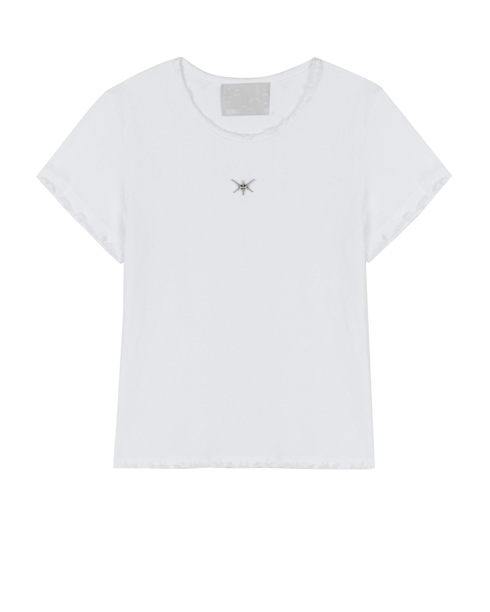 No Extra Touch Distressed Detail T-Shirt White White/S