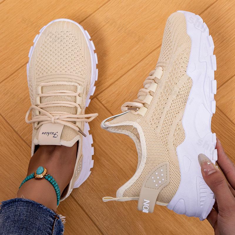 Fashion Women's Shoes 2025 Spring New Lace-up Breathable Mesh Non Slip Platform Sneakers Fly Woven Comfortable Flat Casual Shoes