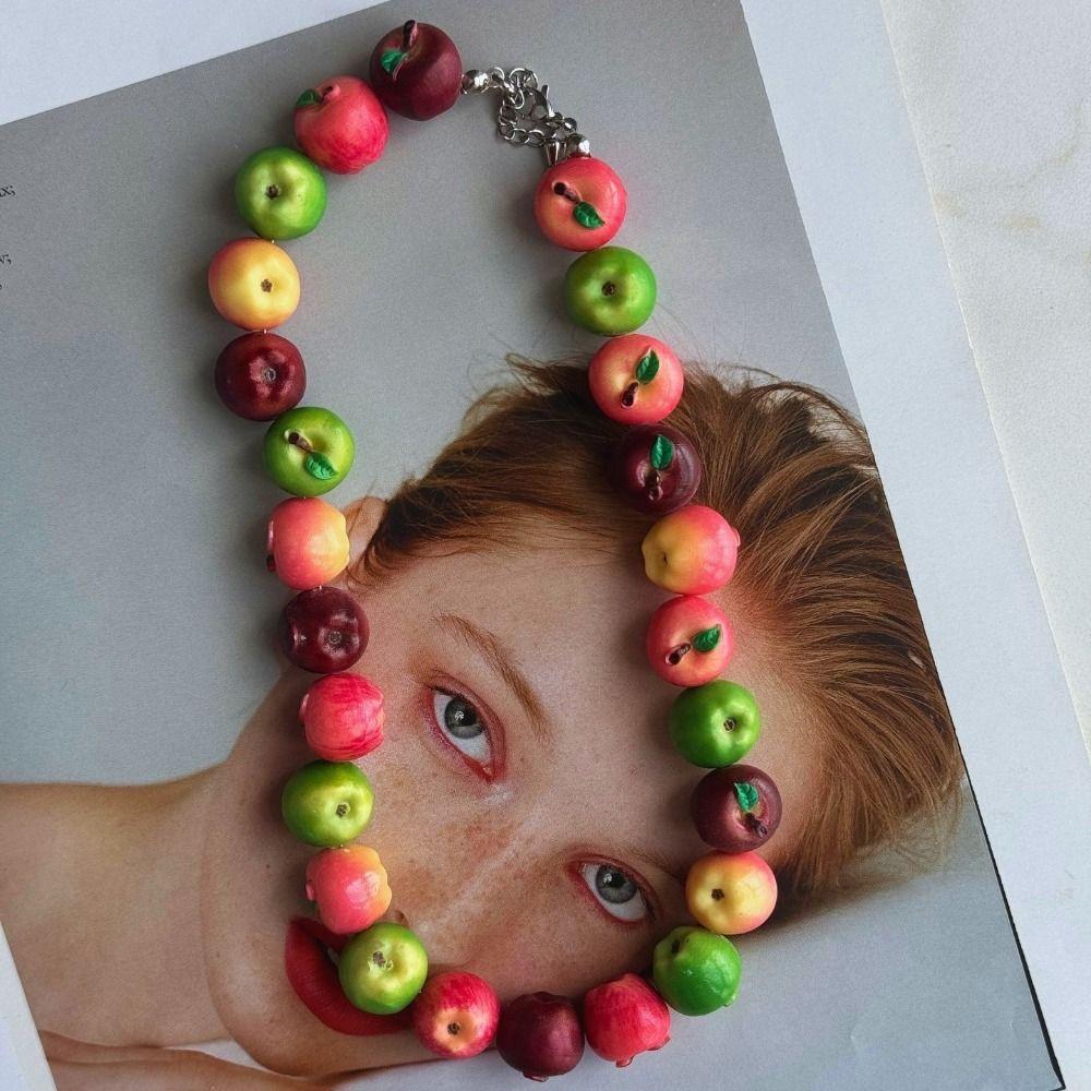 Layered Necklace Bracelet Set Colorful Beads Fruits Bracelet Beaded Clavicle Chain Spring/Summer