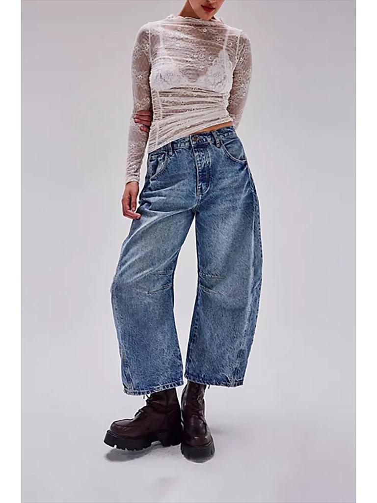 2024 Damen Wide-Leg Mid-Low Waist Washed Denim Jeans