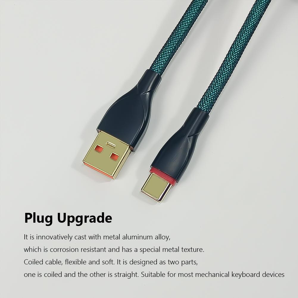1.8m Aviation Connector 2 in 1 Type-C To USB Spiral Paracord Desktop Computer Aviation Connector Mechanical Keyboard Accessories