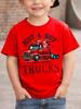Light Blue Boys Short Sleeve Tee Just A Boy Who Loves Trucks Red Big Rig Heart Print Vehicle Theme Casual Kids Daily Top
