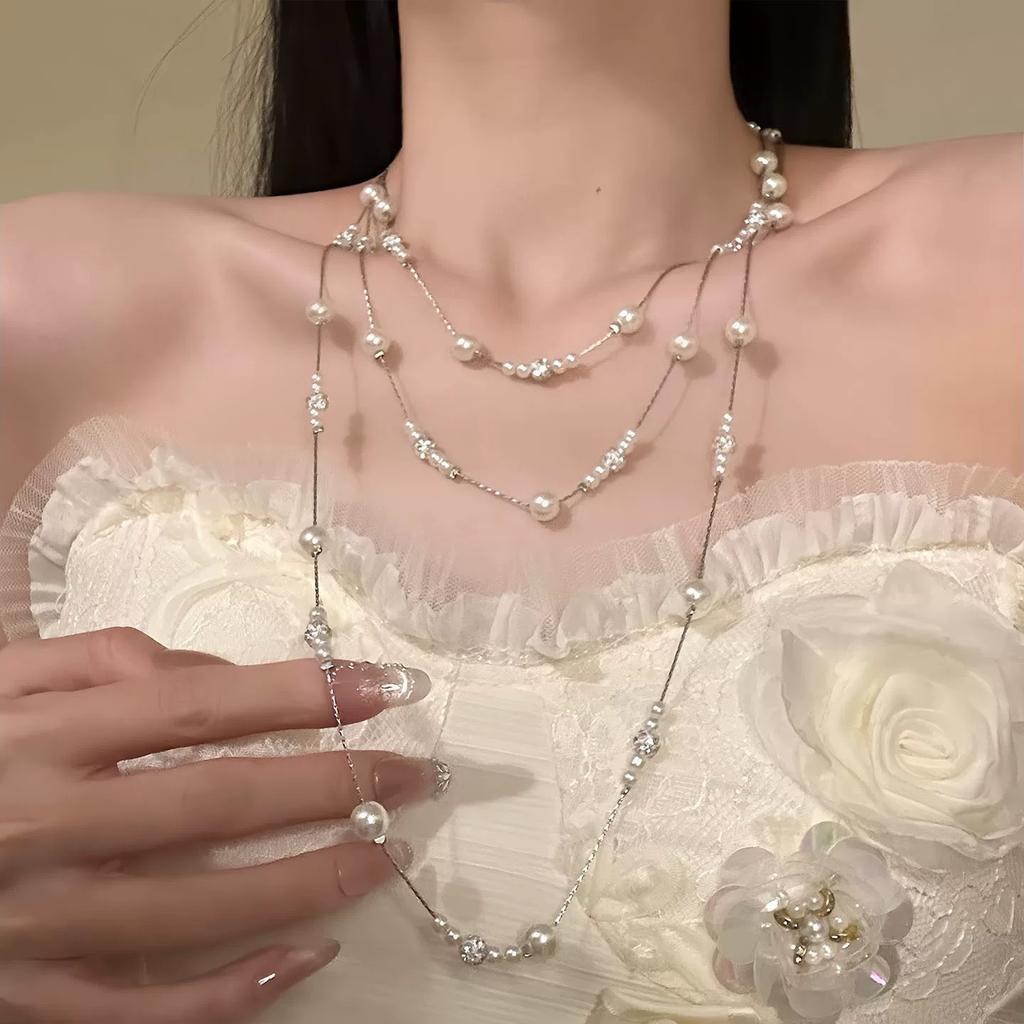 Light Luxury Starry Double Layer Pearl Stackable Necklace, 2026 New Elegant Clavicle Choker