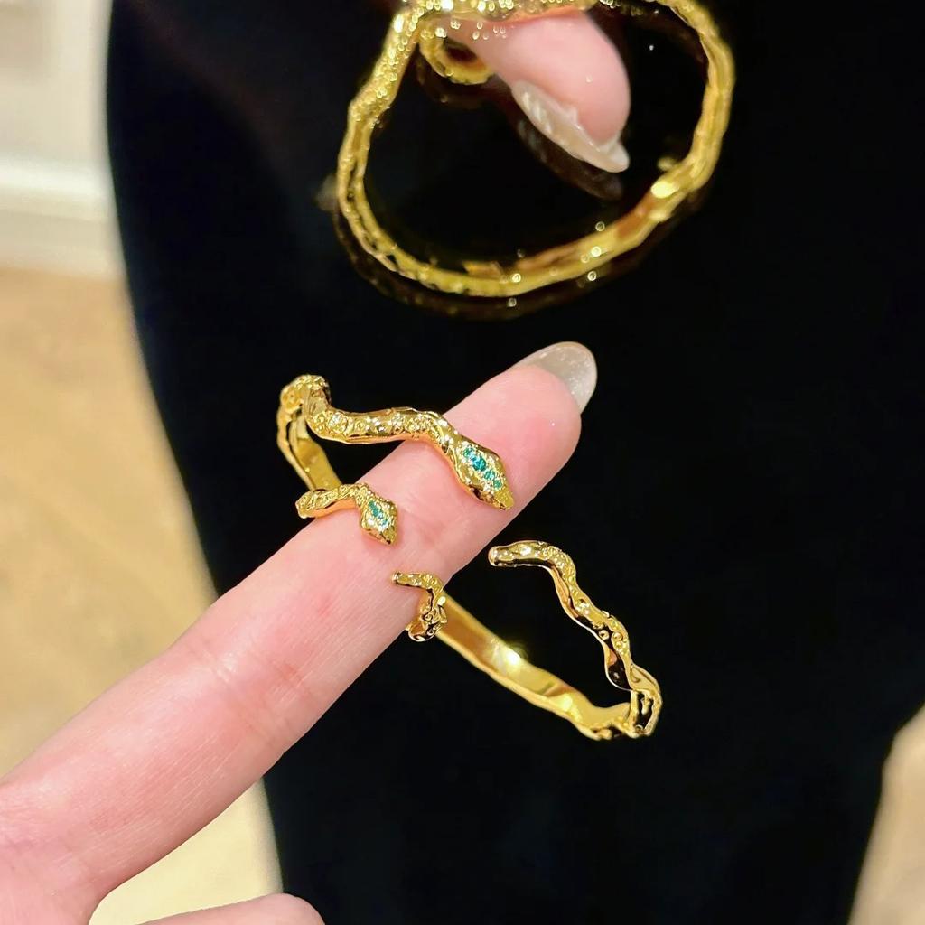 Natal Year Of The Snake Small Golden Snake Ring Light Luxury High-End Diamond-Encrusted Bracelet Niche Design Snake Bracelet