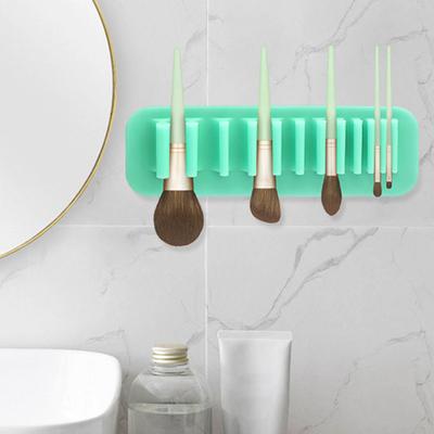 Wall-mounted Makeup Brush Holder with Suction Silicone Air Drying Makeup Brush Rack Beauty Tools