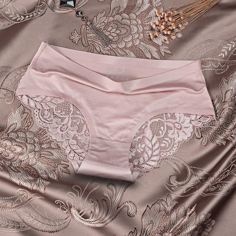 

M-XXXXL Сексуальные кружевные трусы Ice Silk Нижнее белье Тонкие и легкие дышащие трусы Plus Panties 4XL M розовый