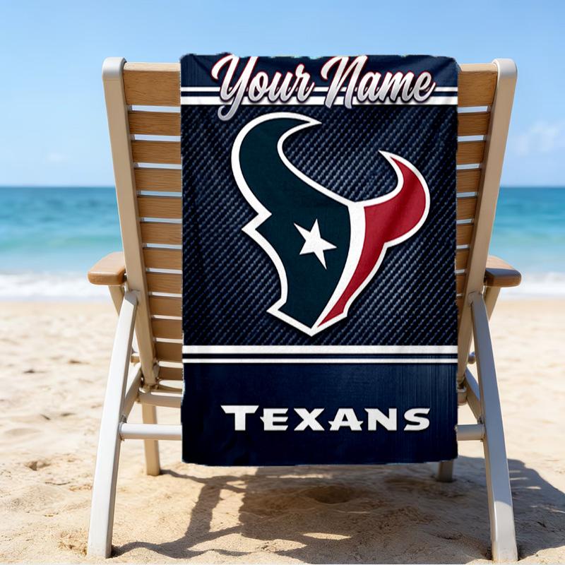 Custom Name Beach Towel Basketball Texans Logo Beach Towel, Soft Microfiber, Gift for Her/Him, Birthday, for Pool, Beach, Travel, Fan Gifts