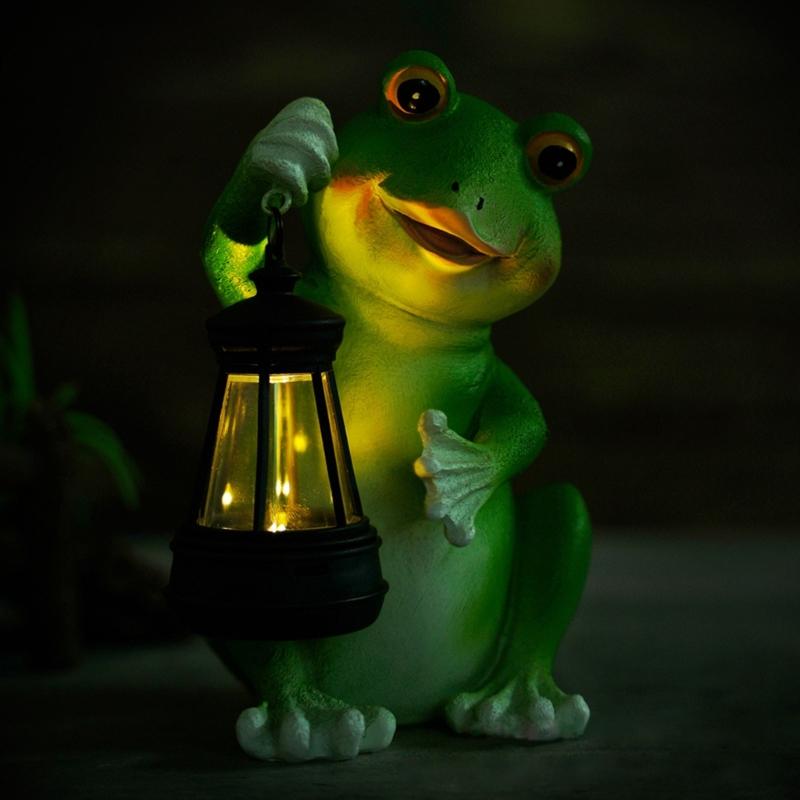 Unique Gift Solar Powered Frogs Garden Lanterns Resins Sculpture Waterproof Ornament For Outdoor Lawn Yard Home Decors