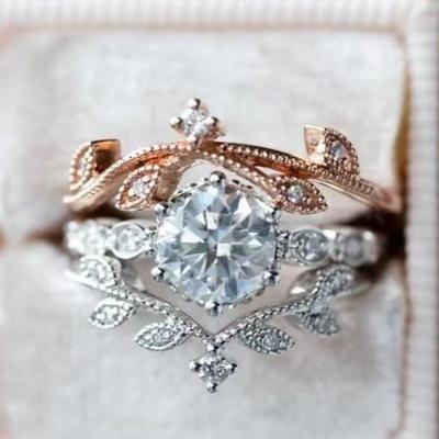 Creative Three-piece Ring, Multi-color Women's Flower Set Jewelry