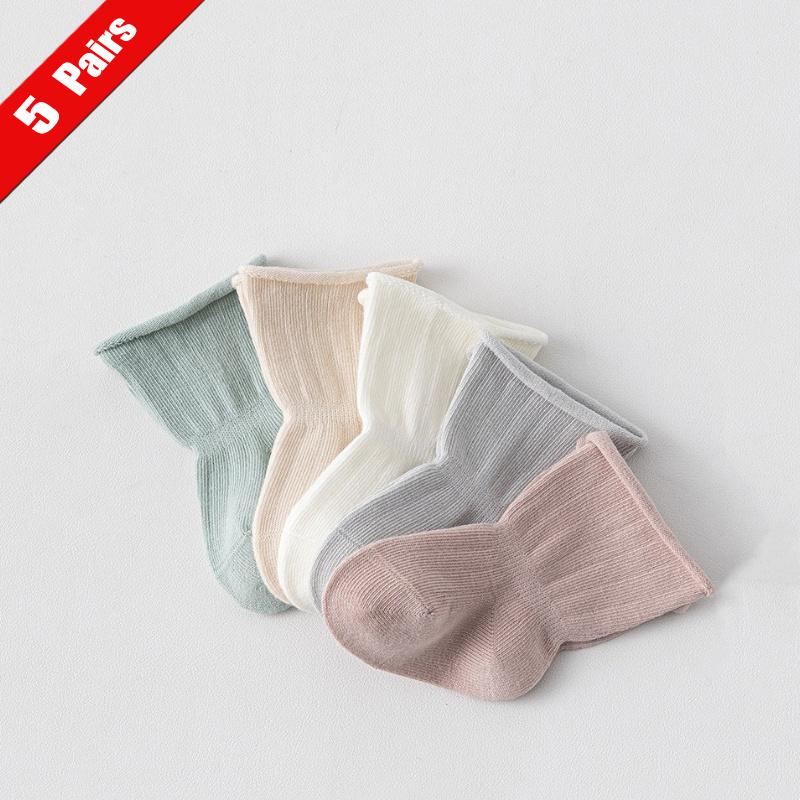 1/3/5Pairs Children Girls Socks Four Seasons Cotton Simple Toddler Boys Socks Loose Mouthed Casual Newborn Socks Age For 0-5Yrs