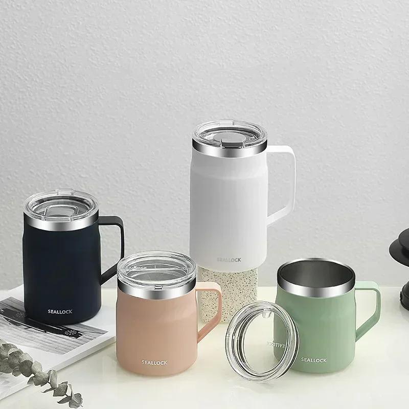 1Pcs 304 Stainless Steel Coffee Mugs Portable Cups Heat Insulation Anti-fall Thermos Mug Home with Cover and Handle Mug