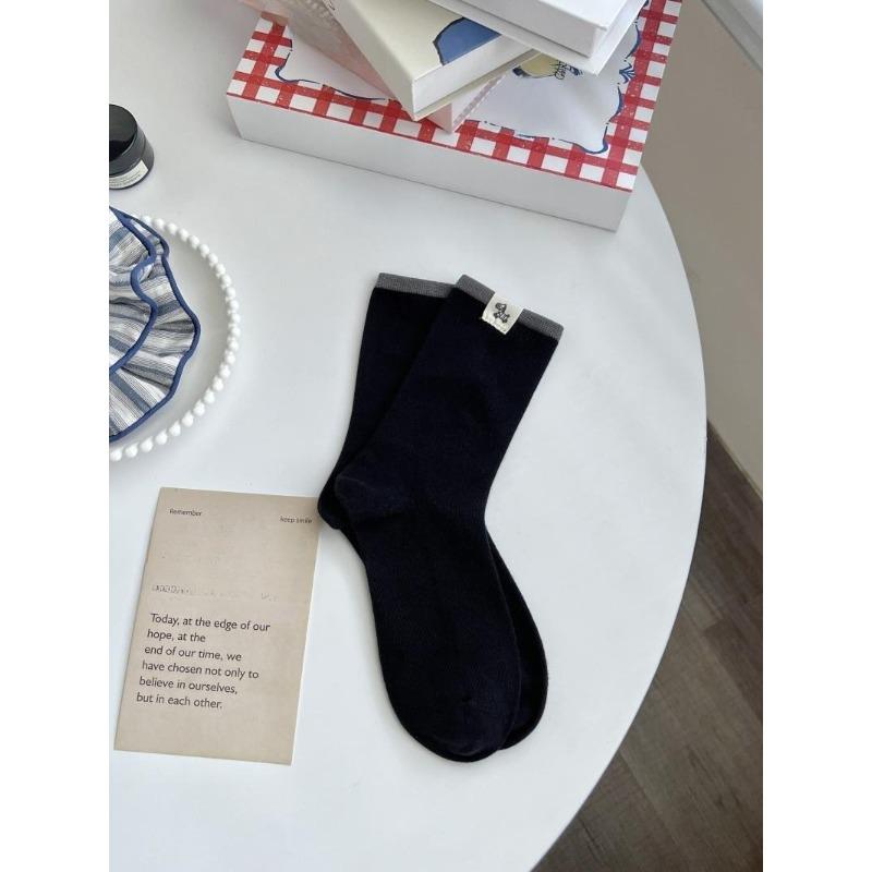 

Женские весенне-осенние простые носки средней длины с махровым переплетением и вышивкой в виде животных 1 pair чёрный