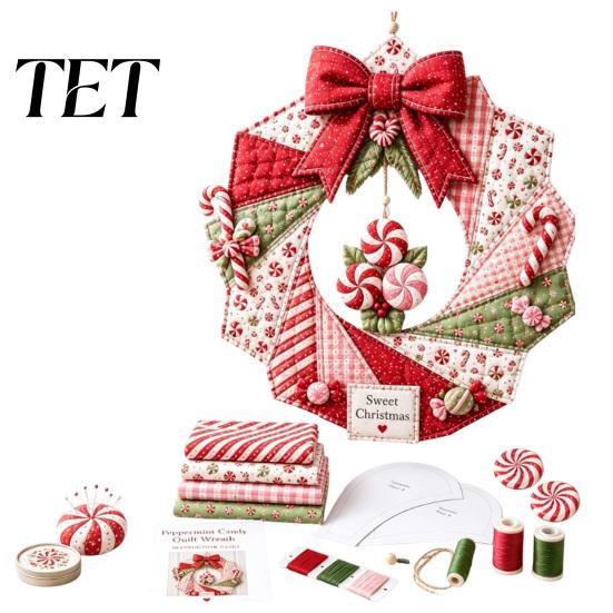 Einzigartiges Weihnachtsgeschenk für Lehrer, Weihnachts-Stoffkranz DIY-Set, Patchwork Anfängerfreundliches Handwerk, Rustikale Ornamente Basteln Dekoration