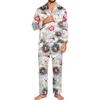 Herren Langarm Button-Down Pyjama-Set mit Hose, 2-teilige Loungewear Nachtwäsche