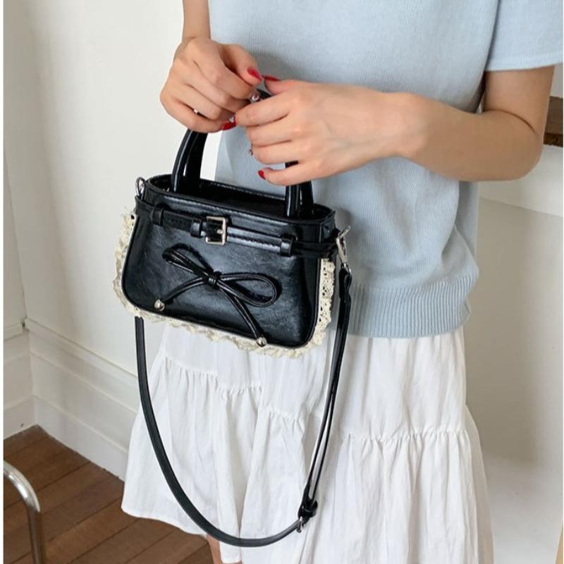 Lace edge portable small square bag women's new trendy fashion simple versatile shoulder bag commuter messenger bag