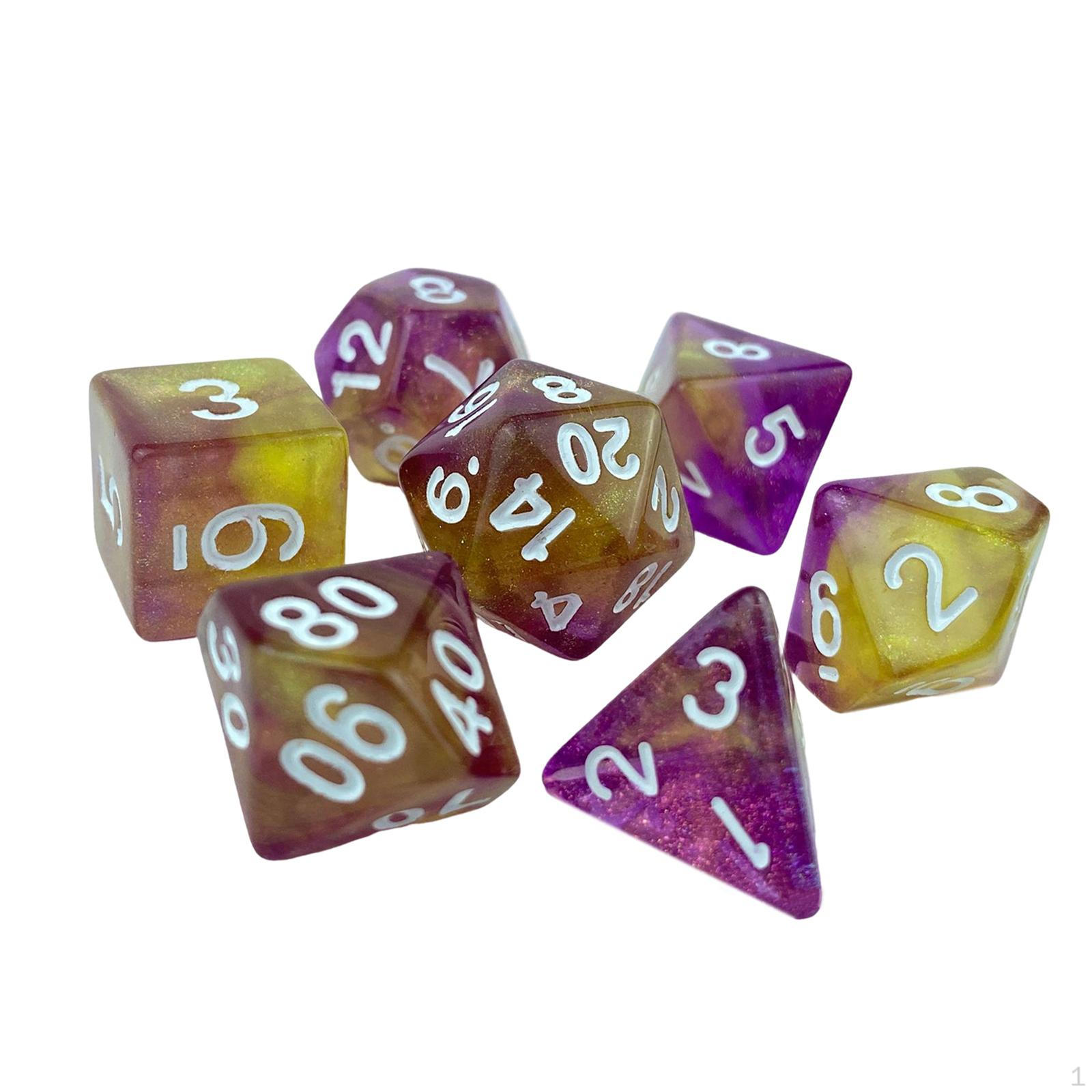 

7 Pieces Fantasy Game Dices Luminary Smooth Assorted Engraved Polyhedral Dices,, for Roll Playing Style A