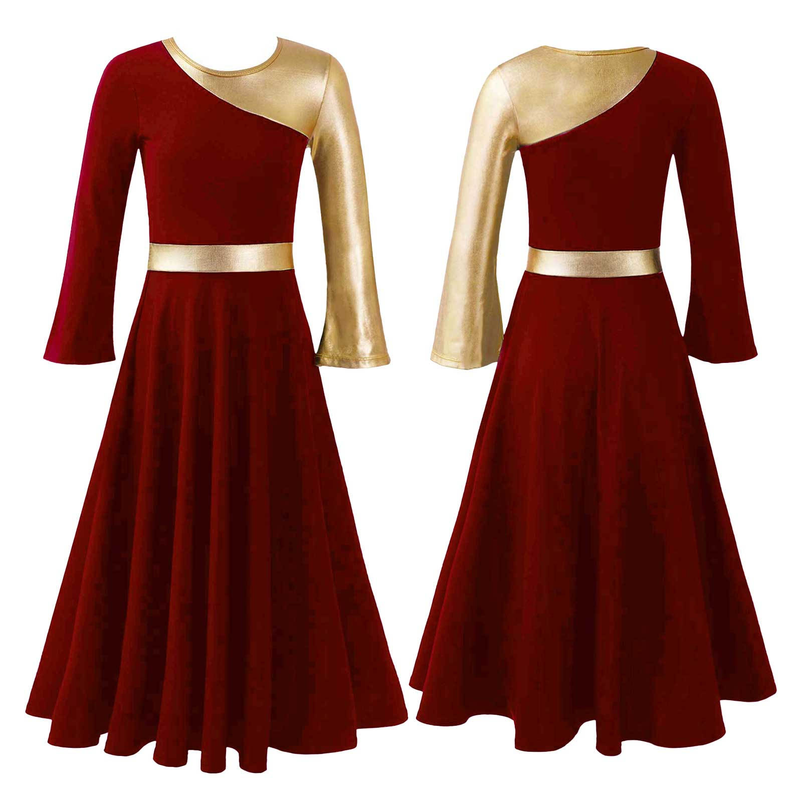 

Діти, дівчата, літургійні танцювальні сукні з дзвоном і довгими рукавами, ліричні сукні, церковний костюм для поклоніння 11-12 Years червоний