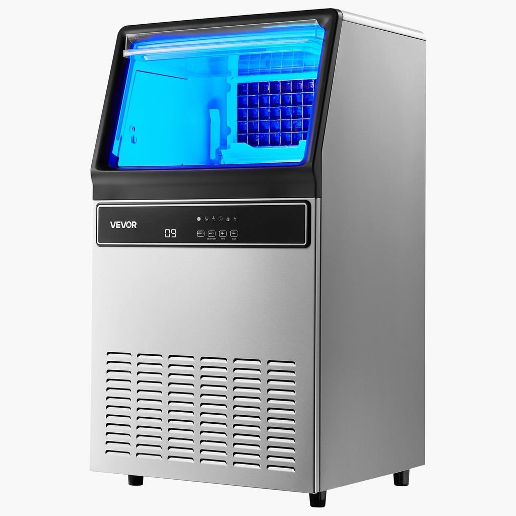 Commercial Ice Maker Machine, 59kg/24H with 15kg Storage, 45 Cubes per Cycle, Stainless Steel Freestanding & Under Counter Ice Maker with LED Display