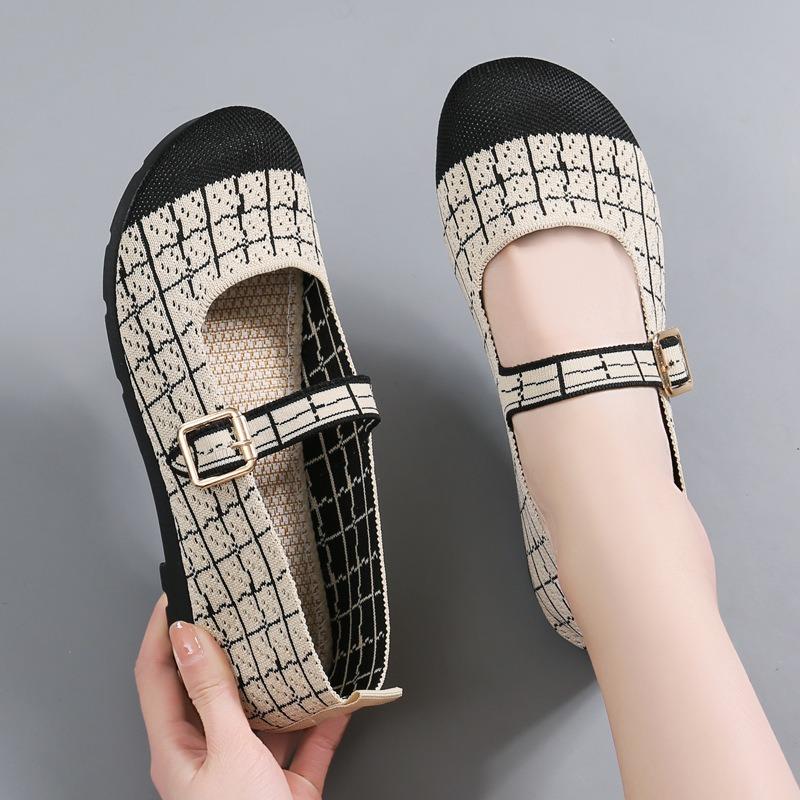 Shoes women's spring new round head soft sole comfortable and breathable one-pedal shoes work shoes