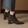 Krazing Pot Cow Suede Nubuck Pointed Toe Thick Heels Chelsea Boots Size 43 Zip Basic Clothing Women Ankle Boots