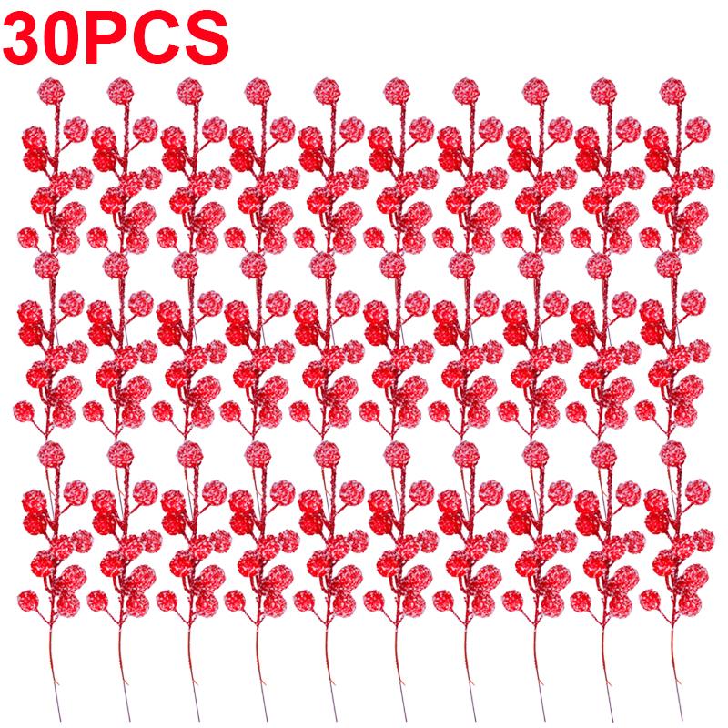 

Рождественская снежинка Красные ягоды Красные фрукты Имитация ягодных веток 12 головок Стебли ягод падуба DIY Венок Украшения на рождественскую елку