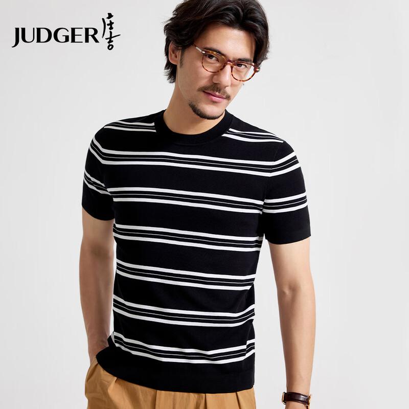 Zhuangji Men's Color Block Stripe Cotton Blend T-Shirt