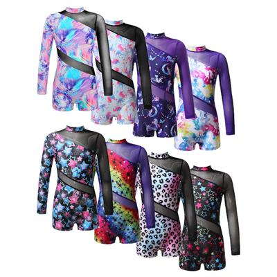 Dzieci trykot gimnastyczny dla dziewczynek nastolatki taniec baletowy Unitard długie rękawy siatkowy trykot sportowy dla dzieci taniec kombinezon body