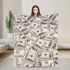 One Hundred Dollar Bills Warm Soft Blanket  Funny Travel Office Throw Blanket Couch Chair Flannel Bedspread Sofa Bed Cover