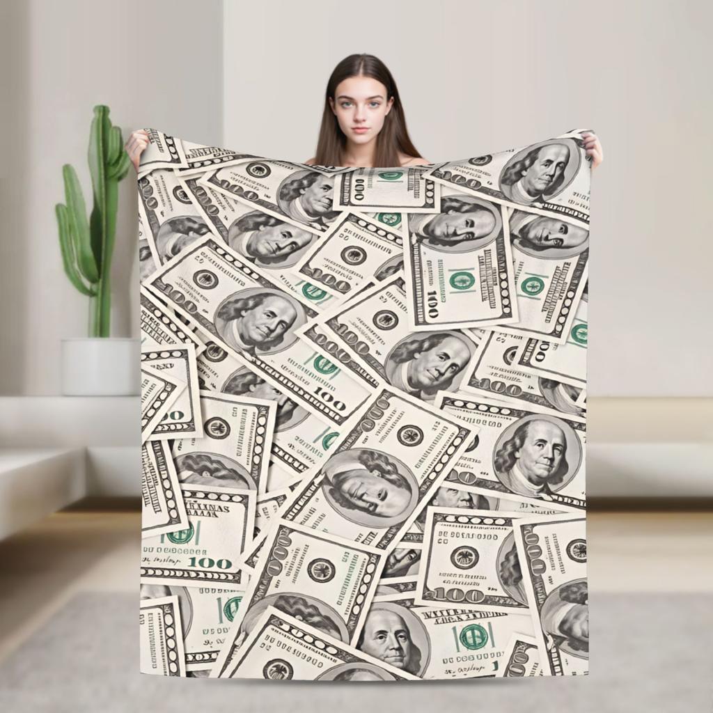 One Hundred Dollar Bills Warm Soft Blanket Funny Travel Office Throw Blanket Couch Chair Flannel Bedspread Sofa Bed Cover