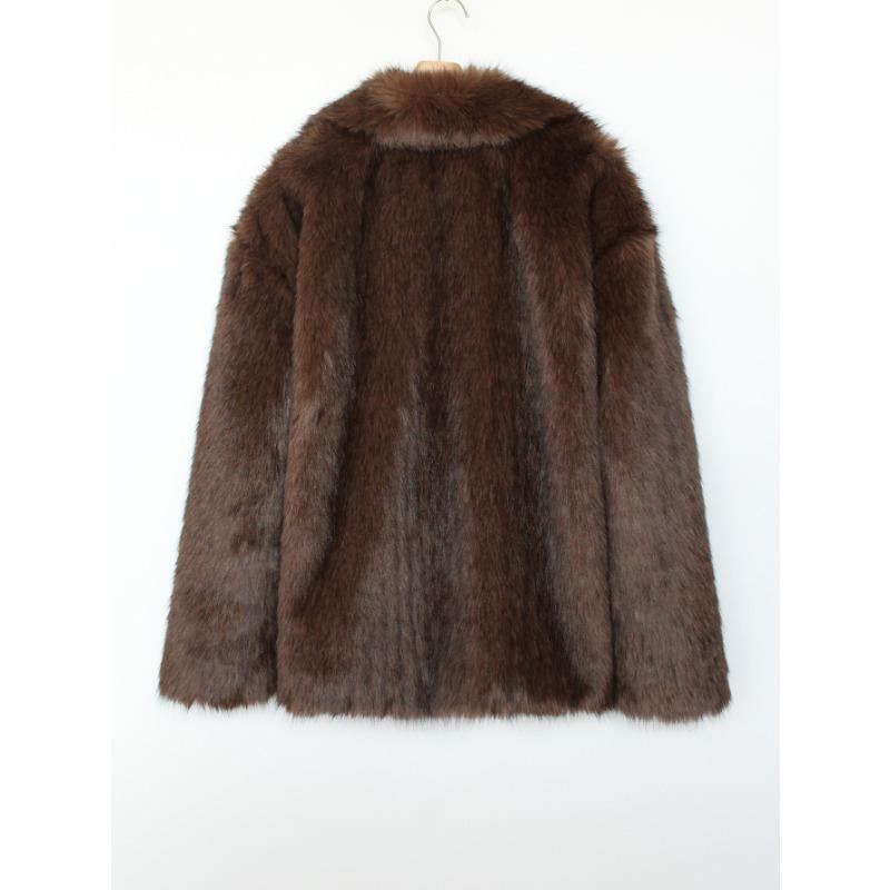 Women's Beige Faux Fur Blazer Coat Lapel Collar Warm Winter Jacket Office Lady