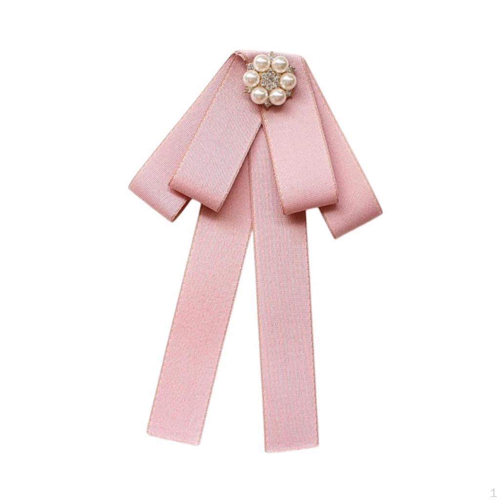 Bow Tie Brooch with Ribbon for Women, Necktie Pin Blouse and Shirt, Uniform Accessory