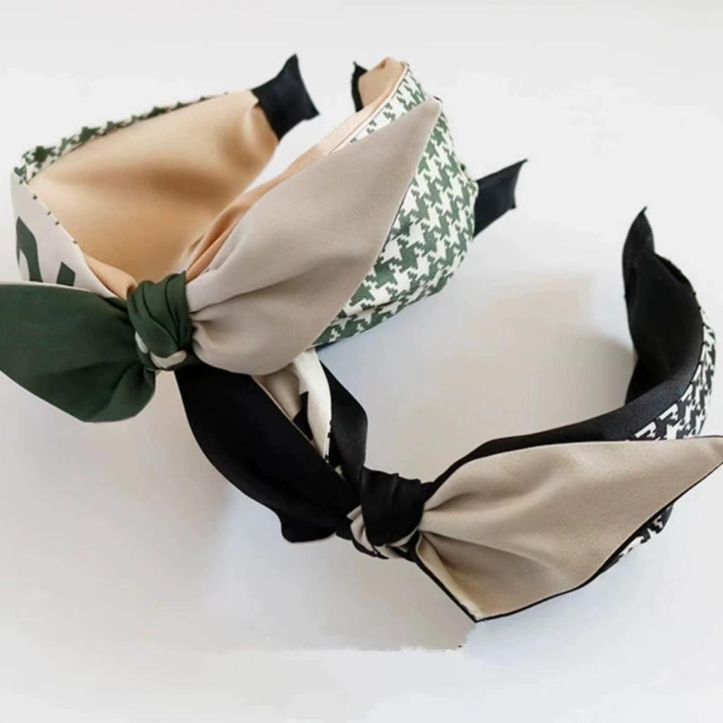 PROLY New Fashion Headband For Women Wide Side Bowknot Headwear Classic Houndstooth Patchwork Turban Hair Accessories