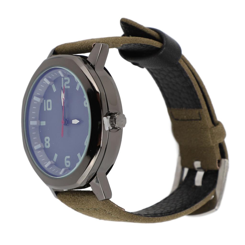 Men Analog Watch Fashion Casual PU Leather Strap Round Face Mineral Glass Easy Reading Quartz Wrist Watch for Indoor Outdoor Activities