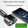 66W Multi-Function Fast Charging Car Charger with Digital Display: 30W PD, One-to-Four Cigarette Lighter Adapter