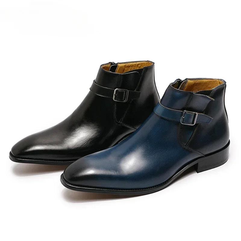 Mode Übergroße Vintage Europäisch Amerikanische Chelsea Boots Herbst Winter Herren Echtleder Stiefeletten Herren Rindsleder Handgefertigte Schuhe