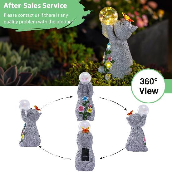 Goodeco Solar Cat Garden Statue - Outdoor Cat Decor with Solar Butterfly & Succulent Flowers LED Lights for Cat Lovers and Garden Enthusiasts - Ideal