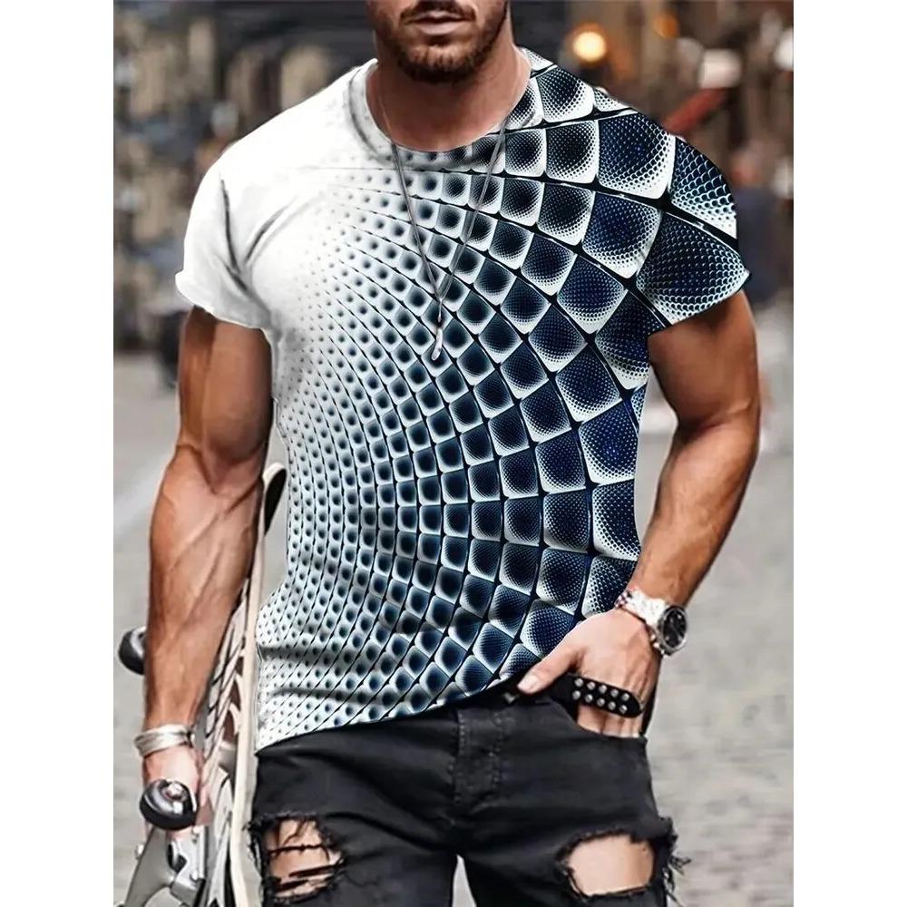 Men's 3D Printed Abstract Trendy Visual Illusion Short Sleeved T-shirt Fashionable Top Gradient Harajuku Streetwear T-shirt