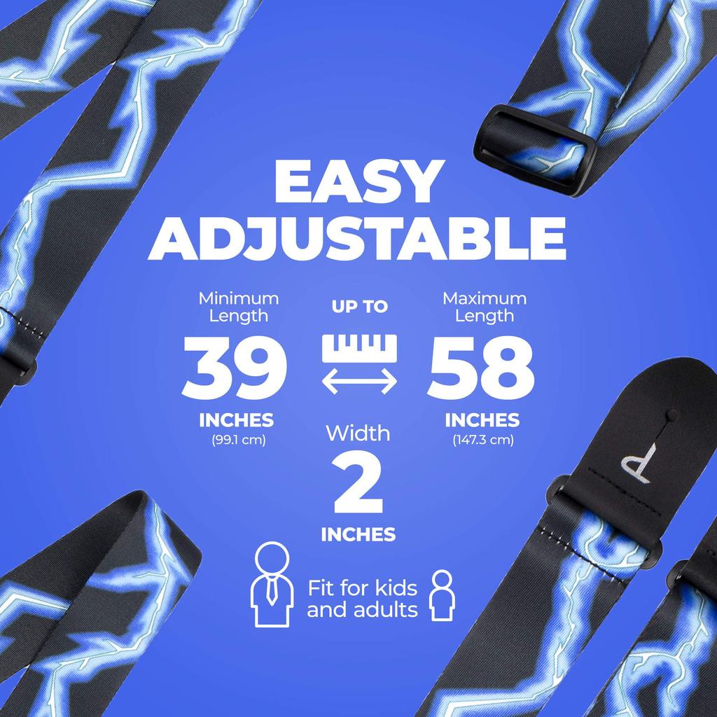 Leathers Guitar Strap Adjustable For Guitars Made in Canada Polyester Blue Lightning Perri’s Ltd. - - - Acoustic/Bass/Electric - (LPCP-46)