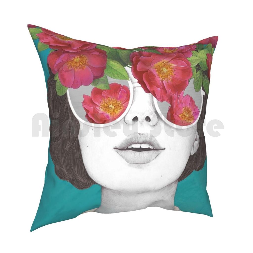 The Optimist Rose Tinted Glasses Pillow Case Printed Home Soft DIY Pillow Cover Girls Roses Floral Flowers Figure