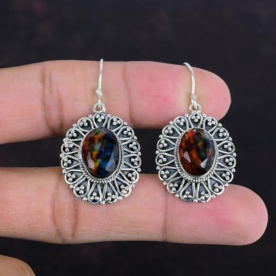 Faceted Ammolite Earring Vintage Gemstone Earrings Handmade Jewelry 925 Sterling Silver Earring Original Ammolite Jewelry Gifts For Mother
