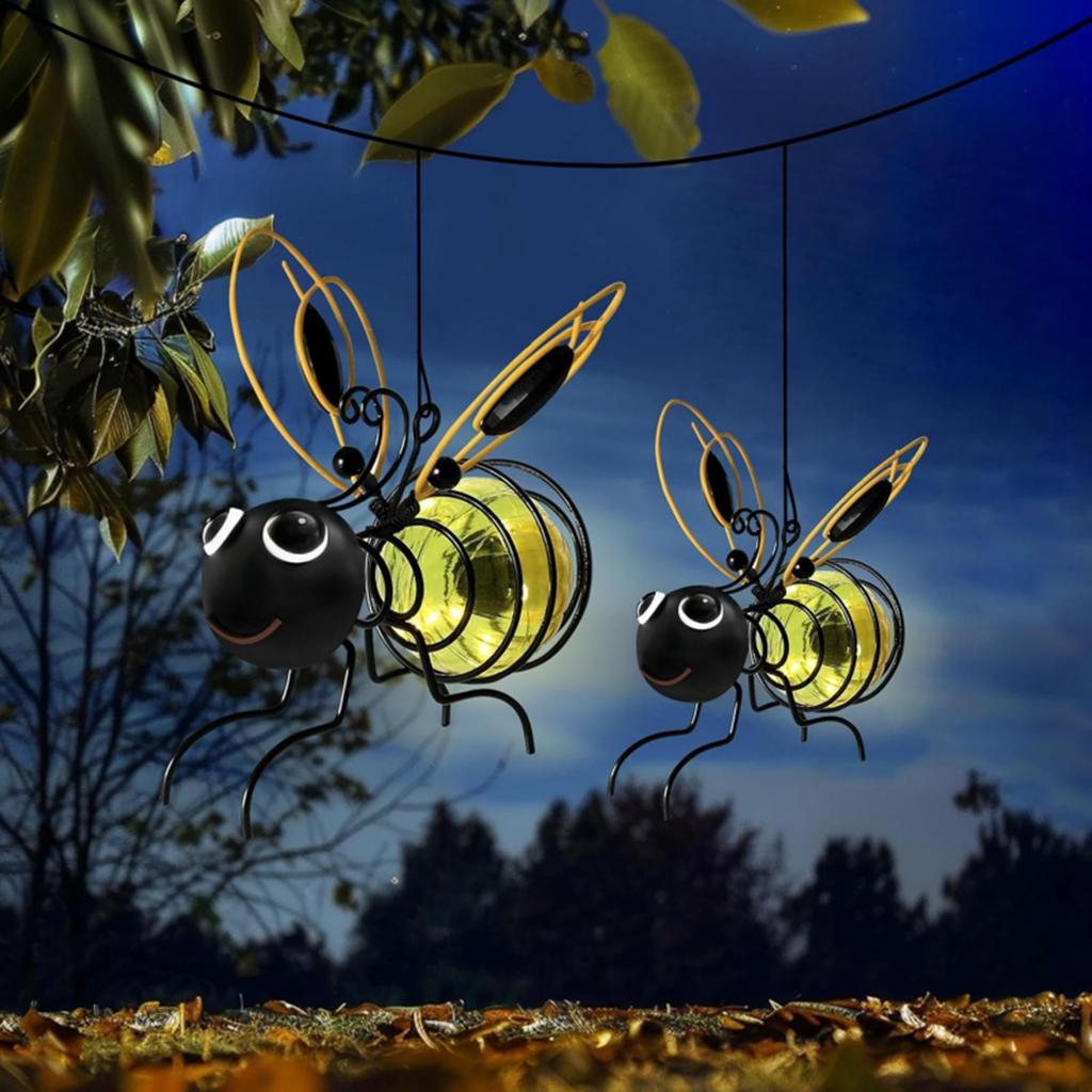 Solar Flying Insects Night Light with Hanging Rope/Hook Metal Simulated Insect Ornaments Lights Outdoor for Garden Home Decor