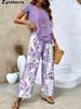 Damesmode Nieuwe Collectie Geprint Top Wijde Pijpen Broek Set