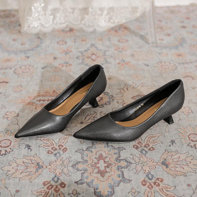 pointed head shallow mouth temperament plain single shoes women's 2025 new professional kitten heel fashion versatile retro high heels